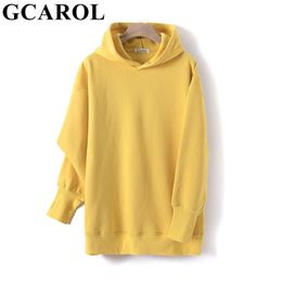 GCAROL Fall Winter Women Extra Long Hooded 80% Cotton Fleece Candy Jersey Drop Shoulder Oversized Boyfriend Style Sweatshirt 201102