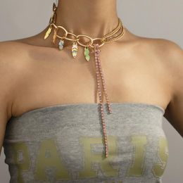 Pendant Necklaces Vintage Pearl Shine Zircon Leaf Chain Choker For Women Bohemian Multilayer Tassel Punk Fine Collares Statement Jewelry