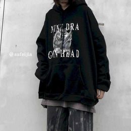 Hoodies Hooded sweatshirt women autumn Korean version retro letter printing loose plus velvet thick long-sleeved tops 210526