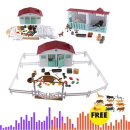 Farm anime House Simulation Poultry Animals Set Horse Cow Hen Figurines Farm Zoo Staffer Action Figures Toys For Kids Xmas Gift C0220