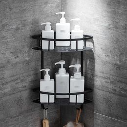 bathroom etagere UK - Wall Mounted Bathroom Black Trangle Shelves Aluminum Basket Storage Shower Caddy Shelf hair dryer holder etagere tipi repisa 210724