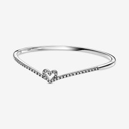 Bangle Cubic Zirconia Sparkling Wishbone Heart Fit Original Pan 1:1 Women Jewelry