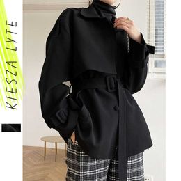 Trench Coat Women Sexy Autumn Vintage British Style Short Black Dust Office Lady Outwear 210608