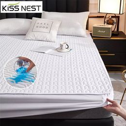 Waterproof Thicken Quilting Process Fitted Sheet Bed Cover Mattress Protector,150x200 180x200 200x220,Solid Color 220217