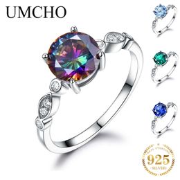 UMCHO Genuine Rainbow Fire Mystic Topaz Rings for Women 925 Sterling Silver Trendy Romantic Gift Fine Jewelry 211217