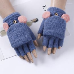 Winter Knitting Solid Colour Women Ladies Warm Mittens Half-Finger Clamshell Flip Cover Gloves FS04811