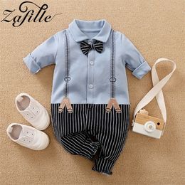 ZAFILLE Crawling for Kids Male Newborn Romper With Necktie Costume One Piece Baby Boy Gentleman Clothes 210309