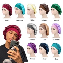 Extra Large Satin Silky Bonnet Sleep Cap with Premium Elastic Band For Women Solid Colour Head Wrap Brimmed Nightcap Night Hat