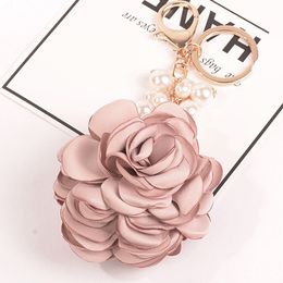 Felyskep New Camellia Rose Keychain Women Romantic Bag Pendant Charm Flowers Key Chain Buckle Key Ring Holder 076WA-B J0306