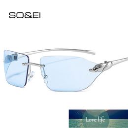 SO&EI Vintage Unique Cheetah Sunglasses Women Rimless Clear Ocean Lens Eyewear Brand Designer Men Sun Glasses Shades UV400 Factory price expert design Quality