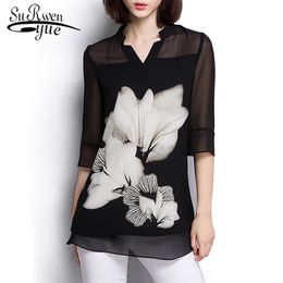 Women Chiffon Blouse Summer Tops Fashion Plus Size Black Blouse Women Shirt Tops Long Sleeve Women's Clothing Blusas 60C 25 210225