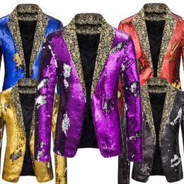 LUCLESAM Men Sequin jacket Slim Fit Mens Suit Jacket Stage Singer Costume Shiny Blazers chaqueta lentejuelas hombre 220310