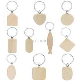 DHL Beech Wood Keychain Party Favors Blank Personalized Customized Tag Name ID Pendant Key Ring Buckle Creative Birthday Gift EE
