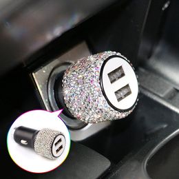 2022 алмазный usb-накопитель Мини Bling Diamond Metal Double Dual USB Автомобильные зарядные устройства зарядки алюминиевого сплава + ABS зарядное устройство 5 цветов