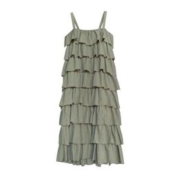 PERHAPS U Green Cascading Ruffle Strap Sleeveless Midi Dress Summer Beach Holiday A-line Dress D1754 210529