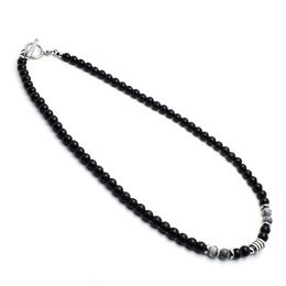 Black Stone Hiphop Necklace Fashion Trend Stainless Steel Tiger Eye Beads Chain Choker Necklaces for Men Wholesale