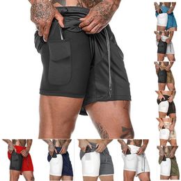 2 In 1 Running Shorts For Men Trainning Gym Short Quick Dry Five-Point Jogging Trousers Compression Lightweight Sportwear C0222