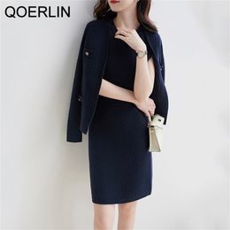 Wool Blend Dress Suits Women 2 Piece Outfit Warm Thick Sweater Plus Size Jacket 70%Wool 30shmere 210601