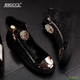 Men's Velvet boots designer Men zipper Causal Luxury Shoes Bottom rubber for Male Zapatos Hombre