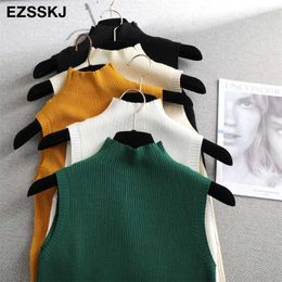 Autumn SPRING Solid elegant sleeveless Sweater Pullovers Women turtleneck fashion female basic knit Jumpers top 211018