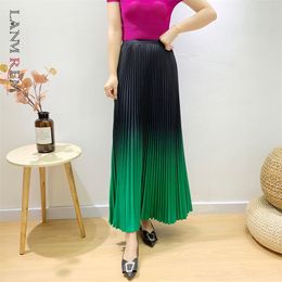 LANMREM pleated gradient a-line ankle-length skirt Autumn loose large size elastic waist office lady skirt slimming 2A136 210311