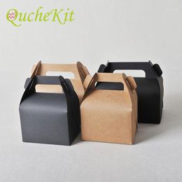 Gift Wrap 10pcs Brown/Black Gifts Box With Handle Wedding Candy Cake Cardboard Christmas Birthday Party Cupcake Mousse Pastry Packing