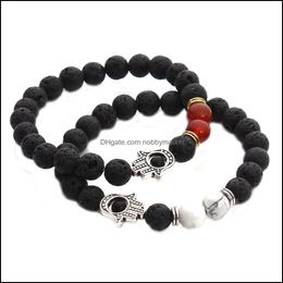 Beaded, Strands Bracelets Jewelry Arrival Lava Rock Beads Unisex Fatima Hand Chain Mens Natural Stone Bangle Bracelet For Women Fashion Drop