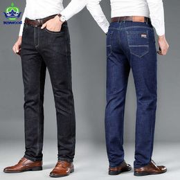 Autumn Winter Jeans Men Cotton Stretch Business Casual Blue Black Business Straight Trousers Male Plus Size 29-38 40 211009