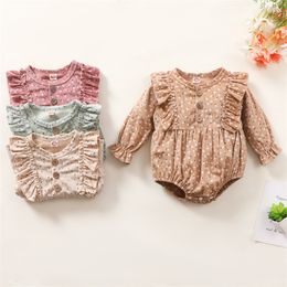 Ruffles Rompers Flowers Print Long Sleeve Jumpsuits Baby Girls 4 Colors 0-18M Newborn 20220302 Q2