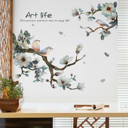 Vintage Ink Painting Bird on The Branch Flower Wall Stickers for Living Room DIY TV Background Wall Decorations Art Wallpaper 210308