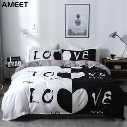 Her Side & His Side Bedding Set Couple Quilt Romantic Duvet Cover Luxury Bed Linen White Black Sexy Bedspread Modern Bedroom Set 210309