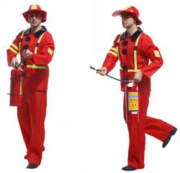 Mascot doll costume Fancy Adult Fireman Costume Halloween Party Firefighter Fire Suit Men Role Play Party Clothes Funny Firefighter Uniform