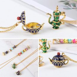 Pendant Necklaces Attractive Women Girls Gifts Alloy Enamel Teacup Necklace Jewellery Long Sweater Chain