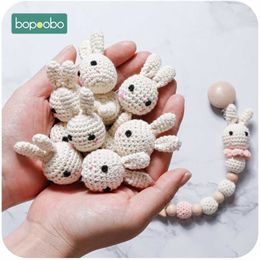 Bopoobo 10pc Food Grade Bunny Teether Crochet Beads For Dummy Pacifier Clip DIY Wood Jewellery Making Teeth Baby Product 211106