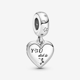 100% 925 Sterling Silver Congratulations Heart & Stars Dangle Charm Fit Original European Charm Bracelet Fashion Jewellery Accessories