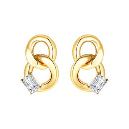 Stud Copper Material Inlaid Zircon Double Chain Earrings Spiral Gold Female