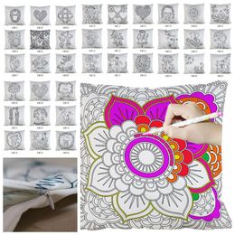 DIY Painting Square Home Pillow Case Mandala Diy Flowers Cushion Cover Home Decorative Colouring Empty