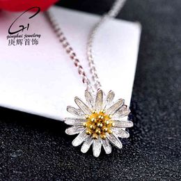 925 Sterling Silver Necklace Korean Version Small Daisy Pendant Chrysanthemum Female Golden Sunflower Jewellery Explosion