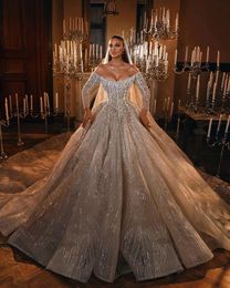 2021 Arabic Aso Ebi Luxurious Sparkly Sexy Wedding Dresses Pearls Crystals Beaded Bridal Dresses Lace Wedding Gowns ZJ2966