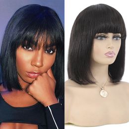 Brazilian Straight Bob Human Hair Wigs With Bang No Lace Machine Made Short Wig For Woman 8-16 inch