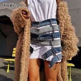 TWOTWINSTYLE Patchwork Hit Colour Sexy Skirt Women High Waist Asymmetric Large Size Mini Female Skirts Clothes Fashion Tide 210306