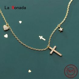 La Monada Women's Necklace 925 Silver Chains Woman On Neck Corss Star Heart Pendant Fine Jewellery For Women Necklace Silver Girls Q0531