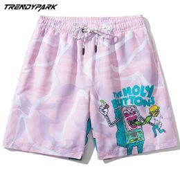 Board Short for Men Funny Cartoon Printed Summer Oversize Streetwear Harajuku Drawstrings Casual Polyester Beach Shorts 210601