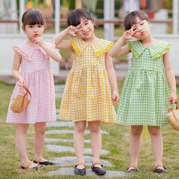 Children Summer Shleeveless Dresses 2020 New Children's Grid Dress Cute Pink Party Dress Prinsses Costum For Girls 1 To 7 Years Q0716