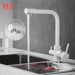 Kitchen Faucet Contemporary Dual Holder Dual Hole Clean Water Filter Dot Brass Purifier Faucet Vessel Sink Tap 3-way taps 211108
