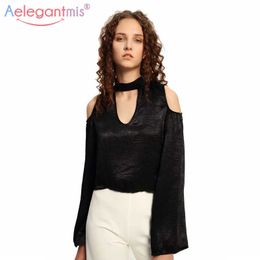 Aelegantmis Spring Summer Off Shoulder Women Tops Comfortable Black Long Sleeve Short Blouse Ladies Casual Shirt 210607