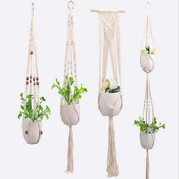 Hanging Plant Cotton Hanging Baskets Flowerpot Plant Holder Wall Decor Courtyard Garden Hanging Planter Vintage Macrame Plant Hangers BT1113