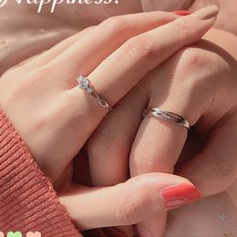 2pcs 925 Silver Couple Ring Crystal Diamond Couple Wedding Adjustable Rings With Free Box Love Gift