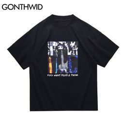 GONTHWID T-Shirts Creative Middle Fingers Print Casual Loose Tshirts Hip Hop Punk Rock Streetwear Harajuku Fashion Casual Tops C0315