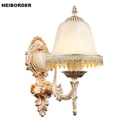 Wall Lamps European Style Lamp For Bedroom Bedside Glass Lampshade Home Light Lighting Source